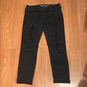 American Eagle Black Ripped Cropped Jeggings
